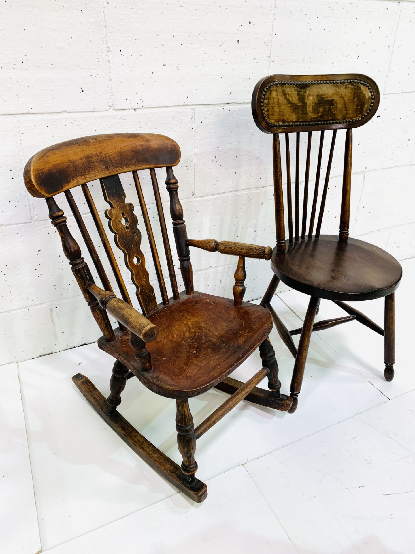 A child's oak rocking chair and a bedroom chair - Image 3 of 4