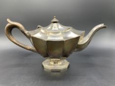 Silver teapot, with wooden handle and finial, hallmarked Birmingham 1902 by Jones & Crompton