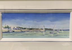 Framed and glazed water colour of sailing boats by Philippe Deschamps