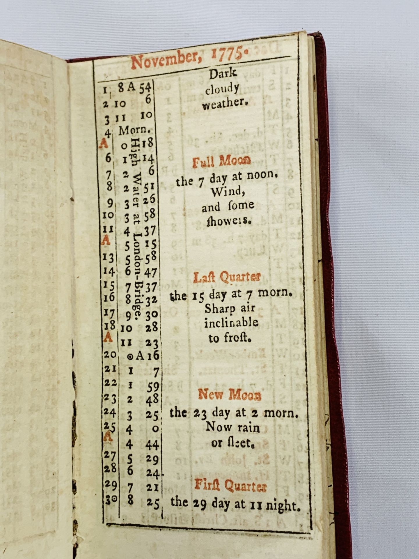 Goldsmith's Almanack dated 1775, bound in red calf leather - Image 2 of 4