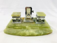 Mid 20th century green onyx and chrome desk tidy