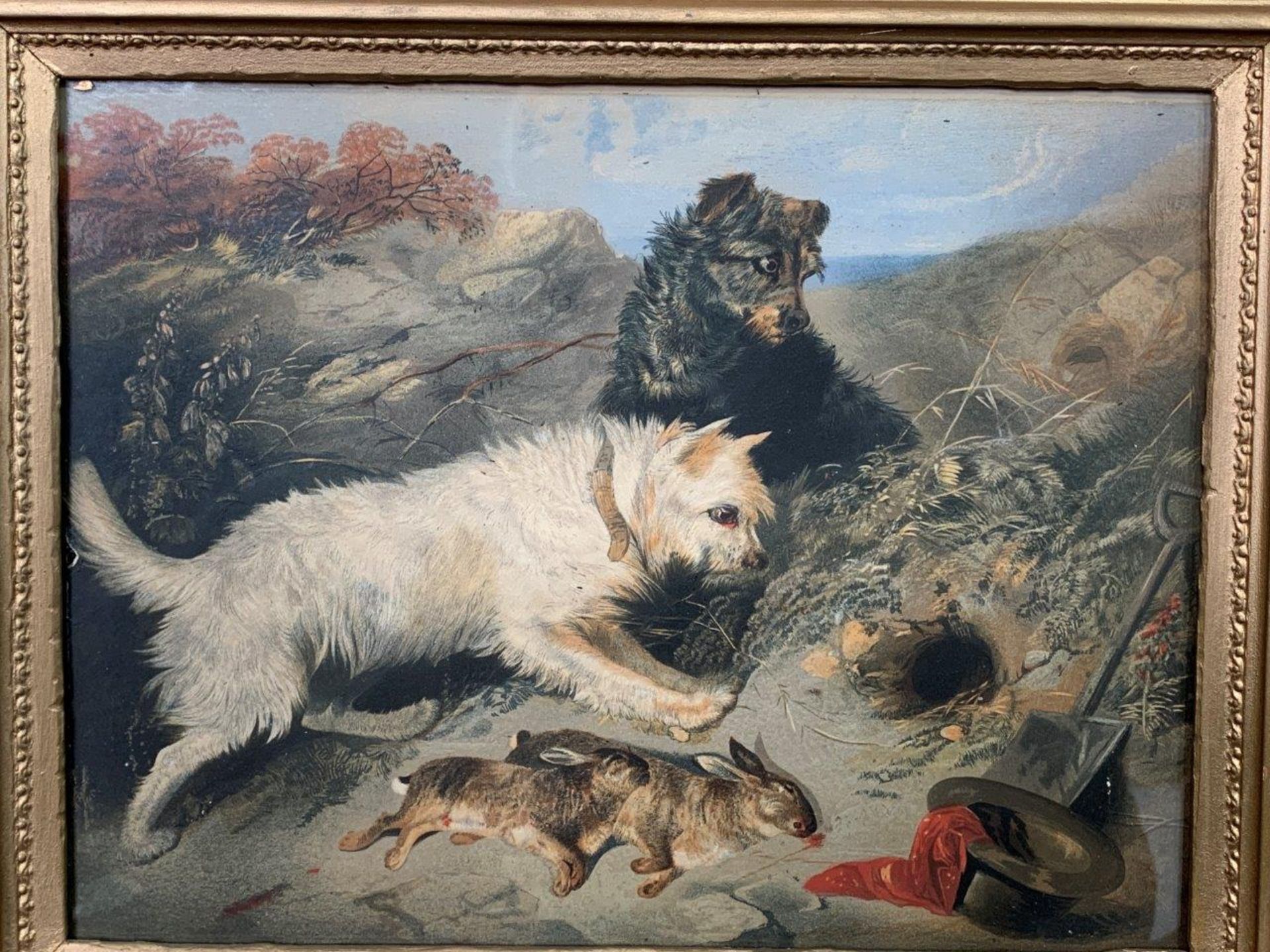 Two gilt framed and glazed watercolours of terriers hunting - Image 4 of 4