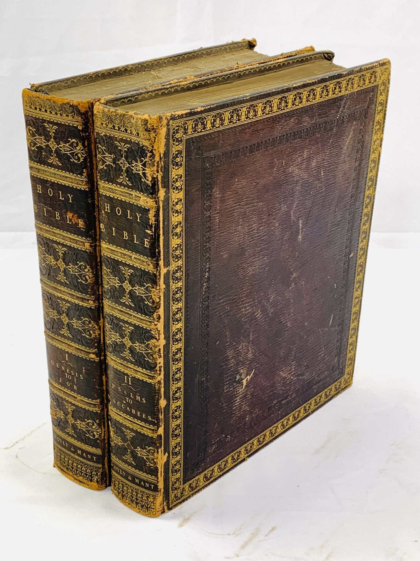 Holy Bible, published 1817, volume 1 and volume 1 part 2, bound in gilt decorated leather