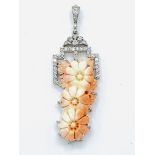 18ct white gold diamond/coral pendant