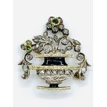 Austro-Hungarian brooch of silver with some gold overlay, in the form of flowers in a vase