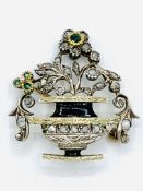 Austro-Hungarian brooch of silver with some gold overlay, in the form of flowers in a vase