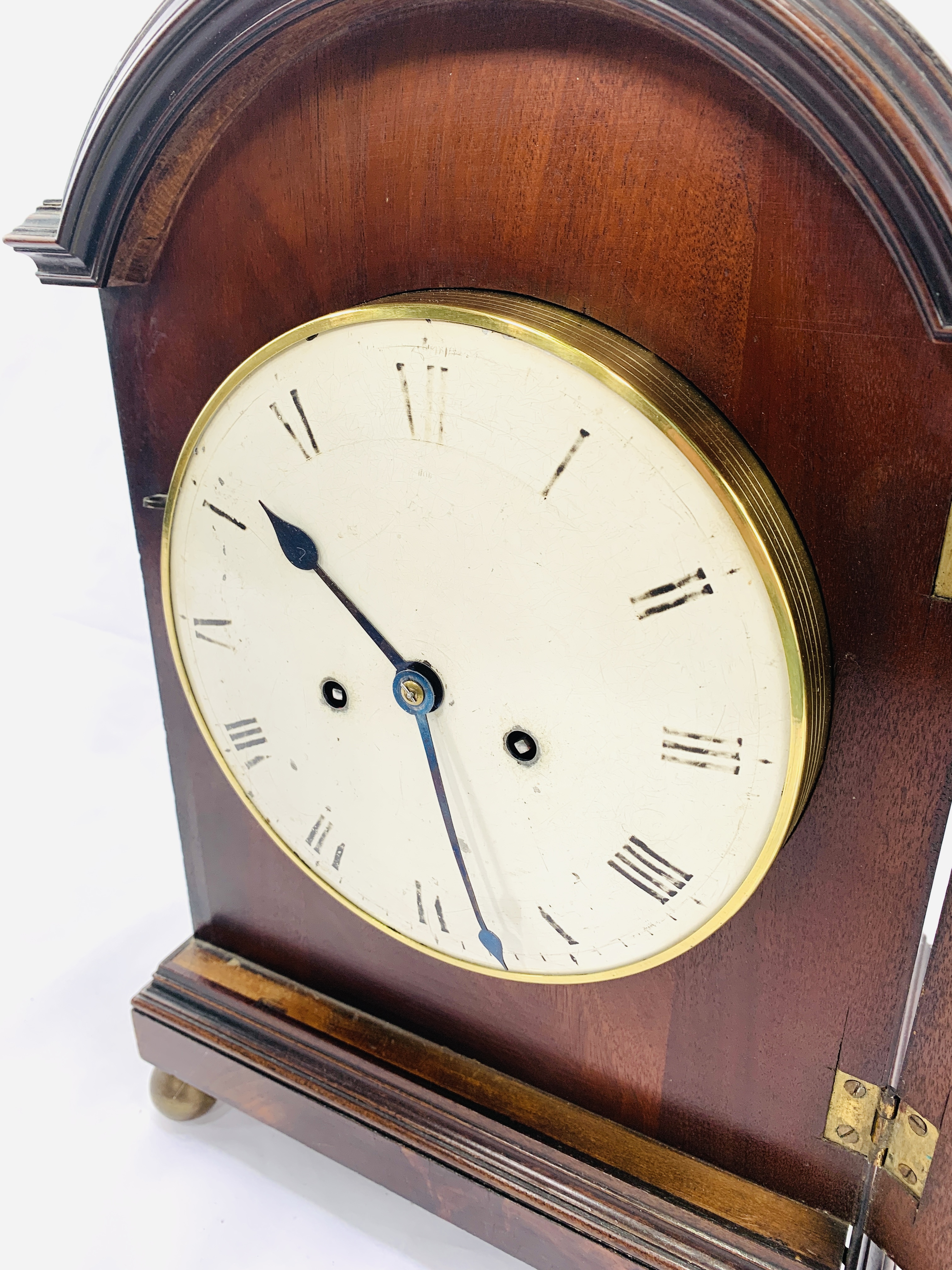 Victorian brass mounted inlaid mahogany case table clock - Image 6 of 8