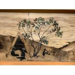 Framed and glazed indigenous Aboriginal bark painting circa 1950's