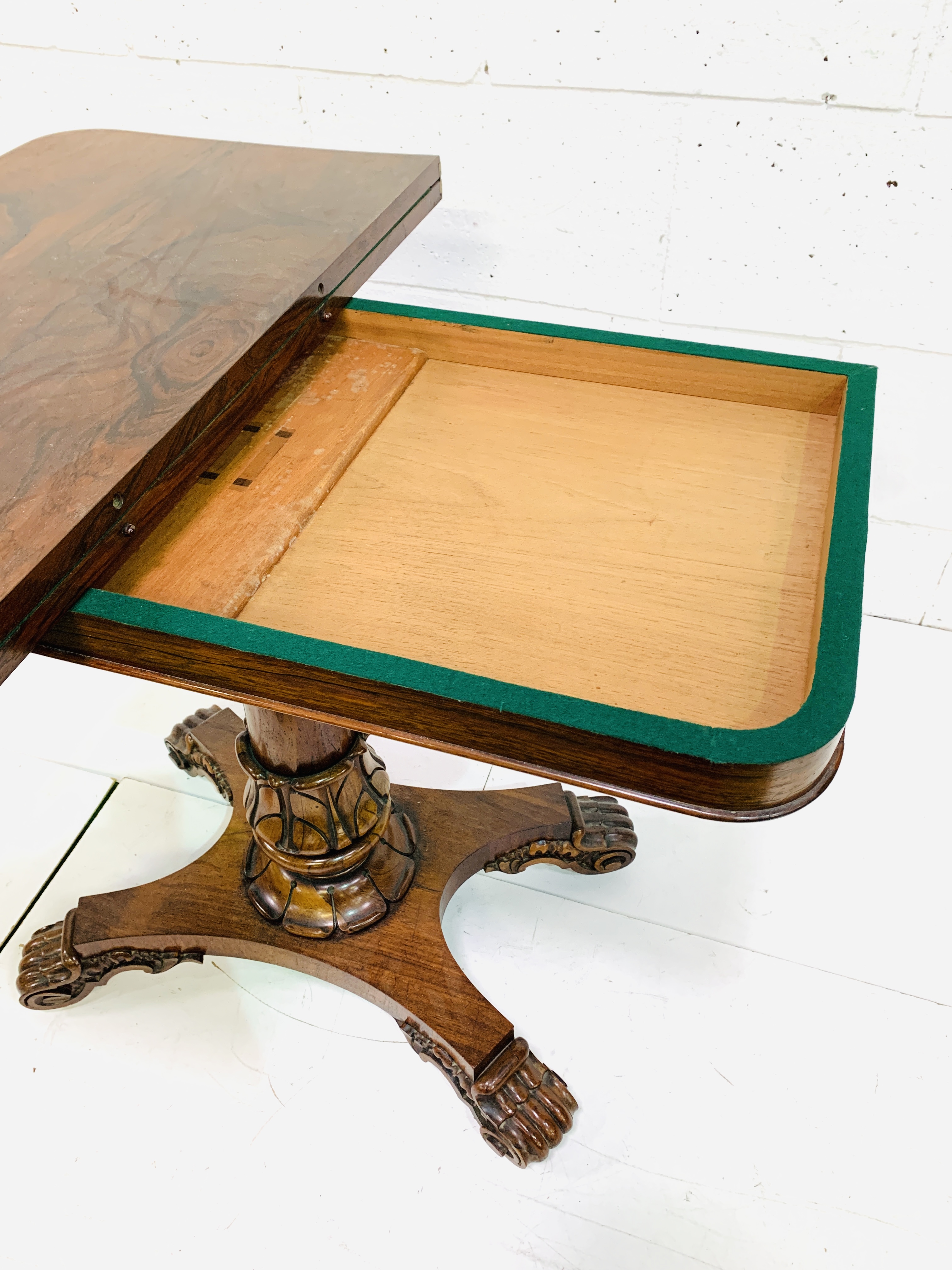 Burr mahogany swivel fold-over top games table - Image 6 of 7