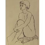 Framed and glazed pencil portrait of a female nude