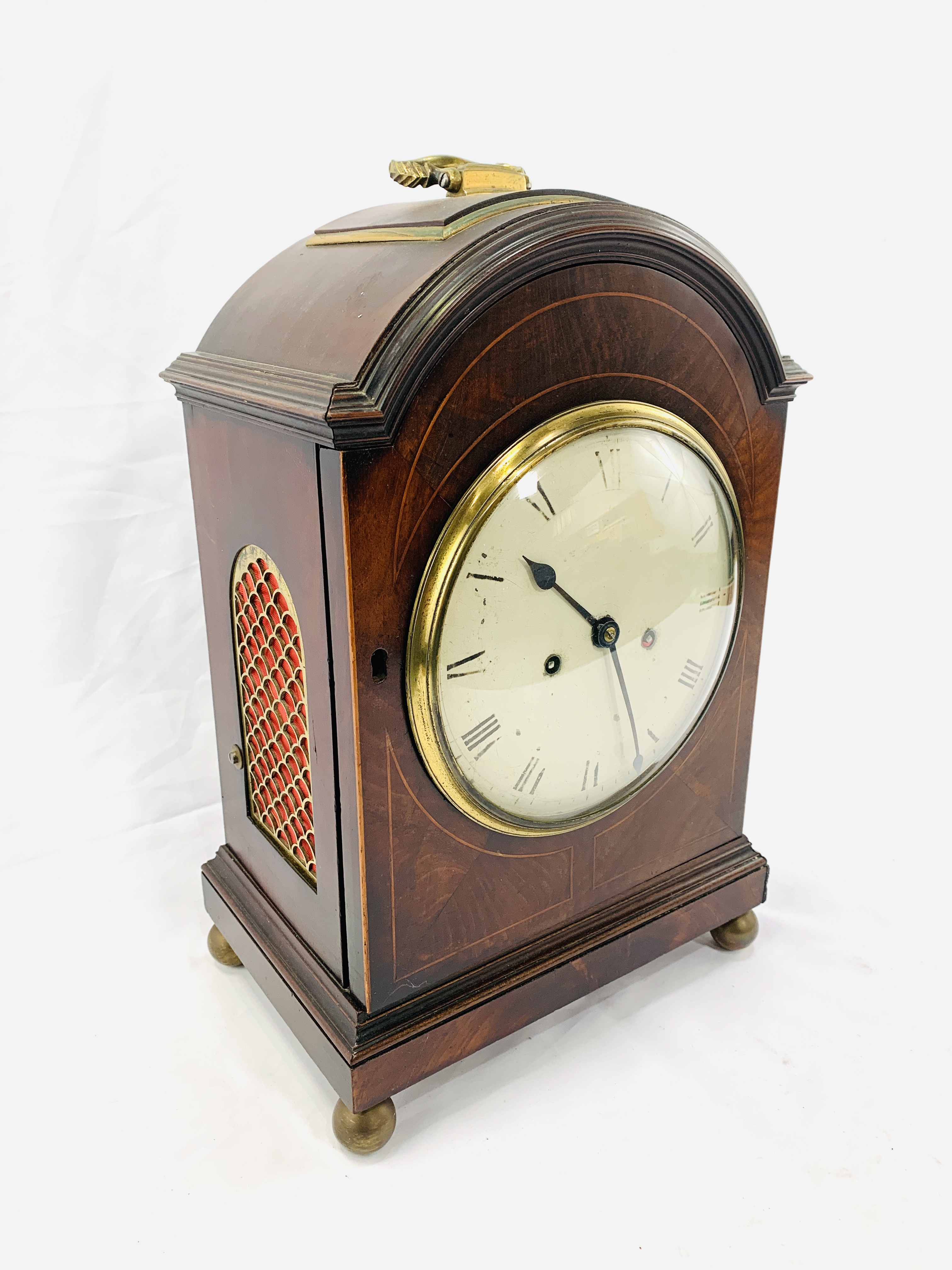 Victorian brass mounted inlaid mahogany case table clock - Image 3 of 8