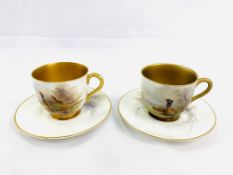 Two Royal Worcester hand painted pheasant cups and saucers by Jas Stinton
