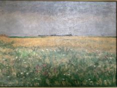Framed oil on canvas of fields signed P. Arntzenius