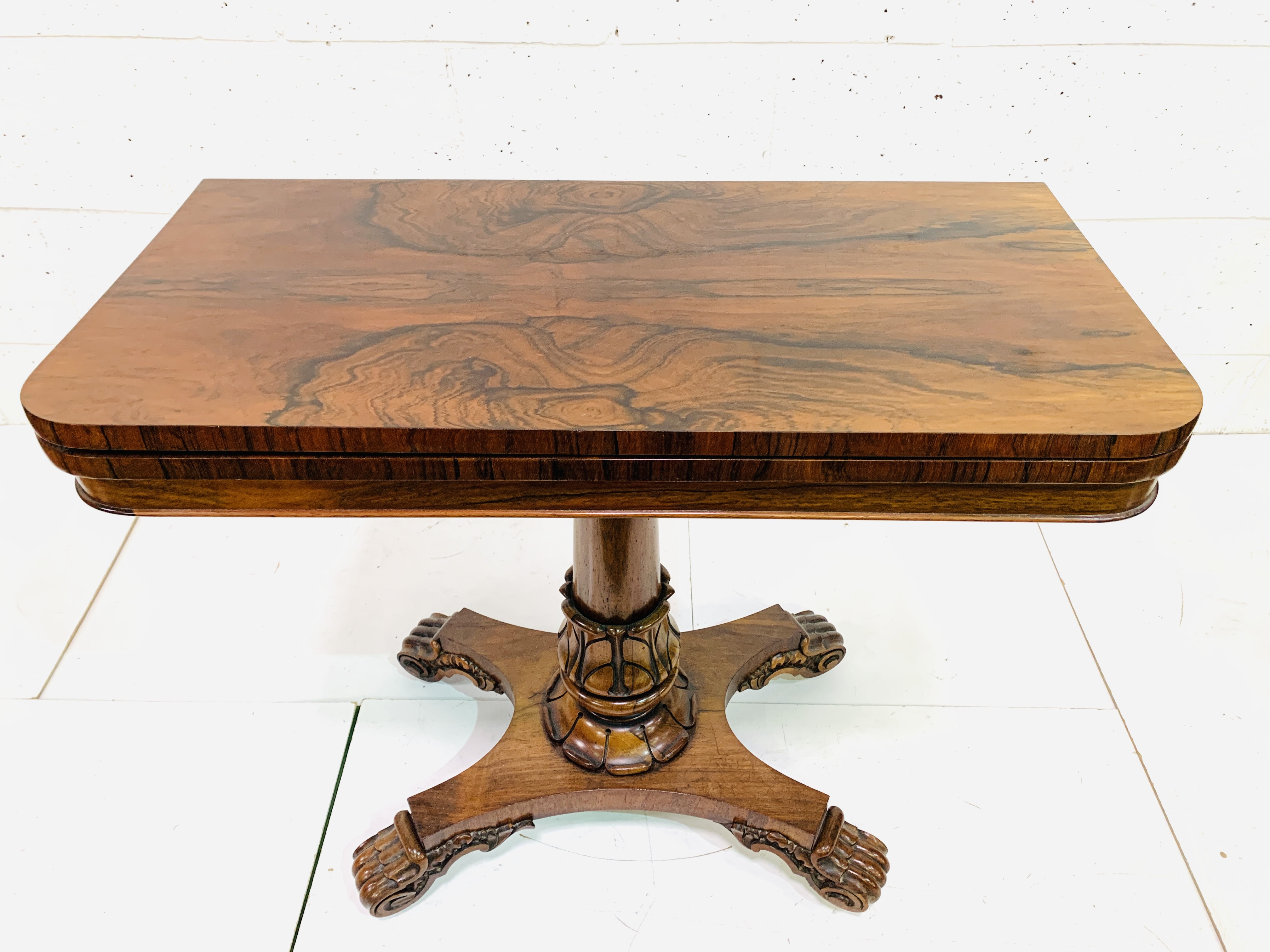 Burr mahogany swivel fold-over top games table - Image 2 of 7