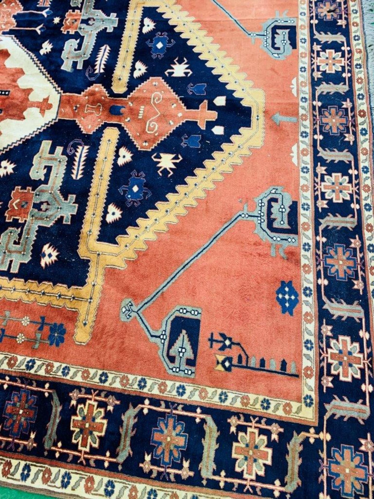 Hand knotted blue and red ground rug - Image 3 of 4
