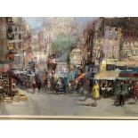 Framed oil on canvas of a Parisian street scene