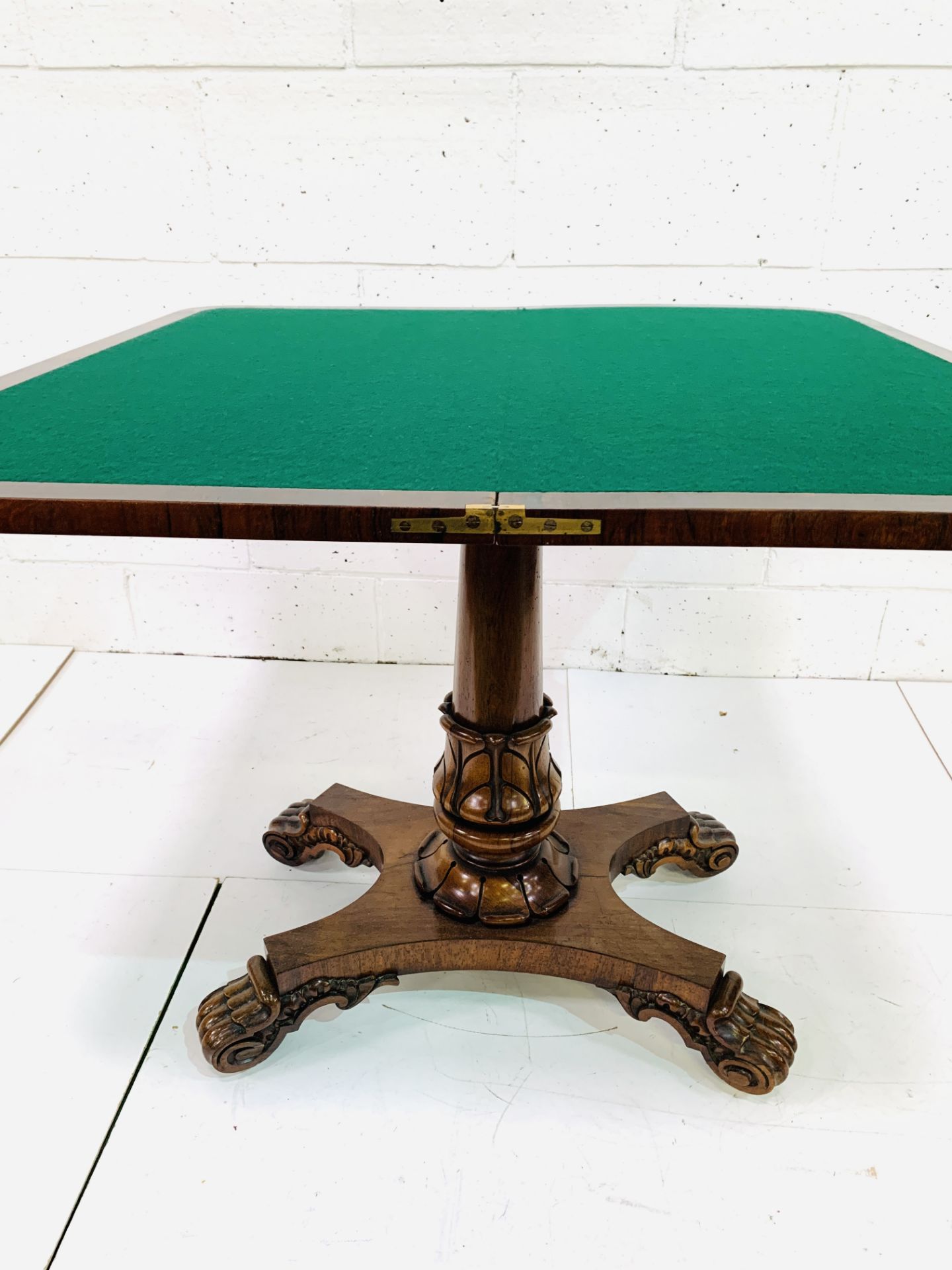 Burr mahogany swivel fold-over top games table - Image 4 of 7