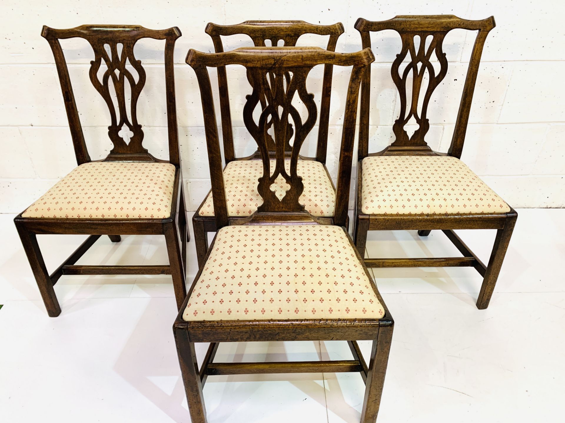 Group of four 19th Century mahogany framed Chippendale style chairs