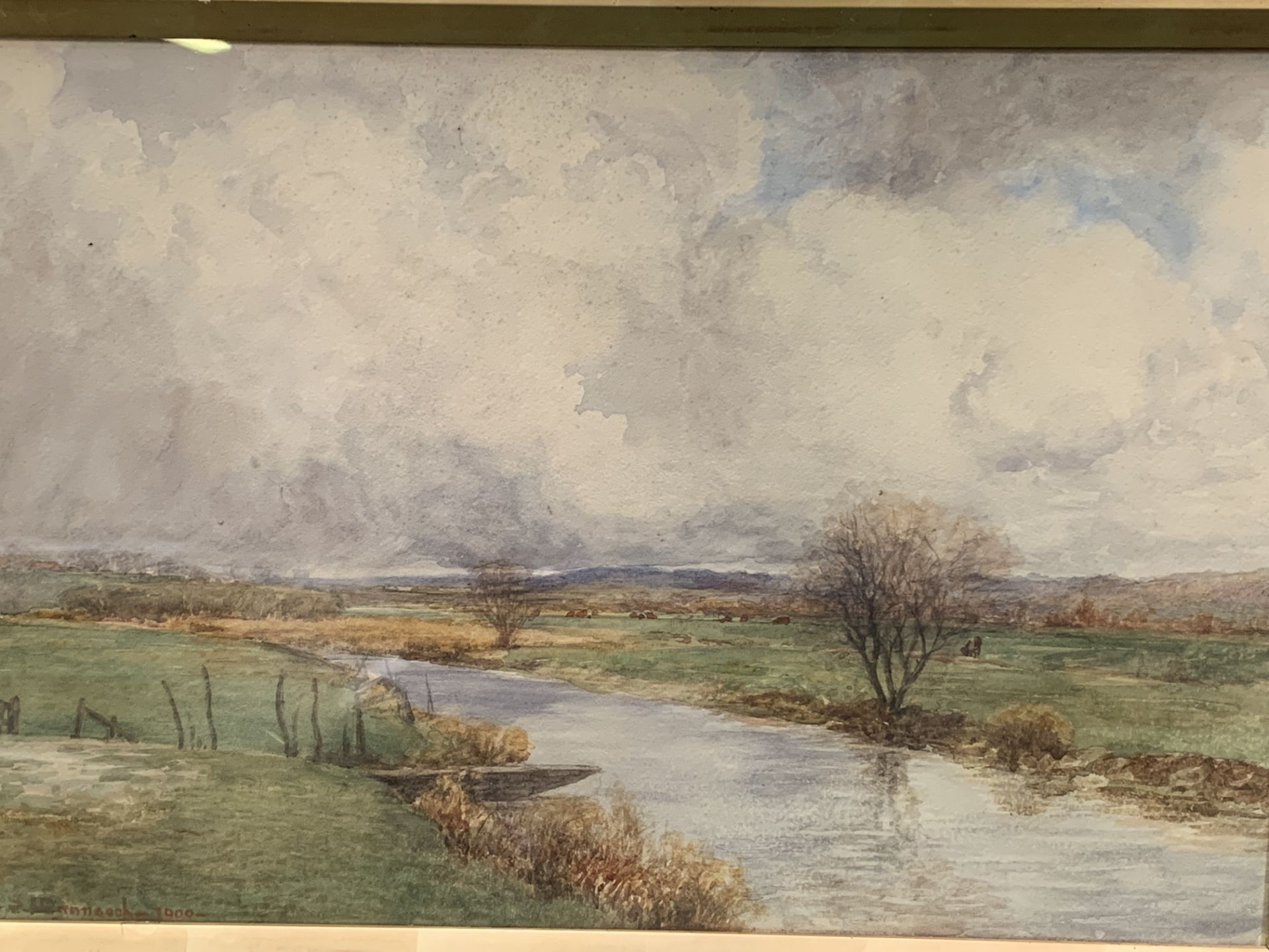 Framed and glazed watercolour of The River Loddon from Rivermead Farm - Image 2 of 3