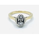 18ct gold Art Deco style ring with 2 diamonds