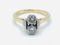 18ct gold Art Deco style ring with 2 diamonds
