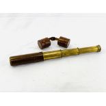 Leather bound three draw brass telescope