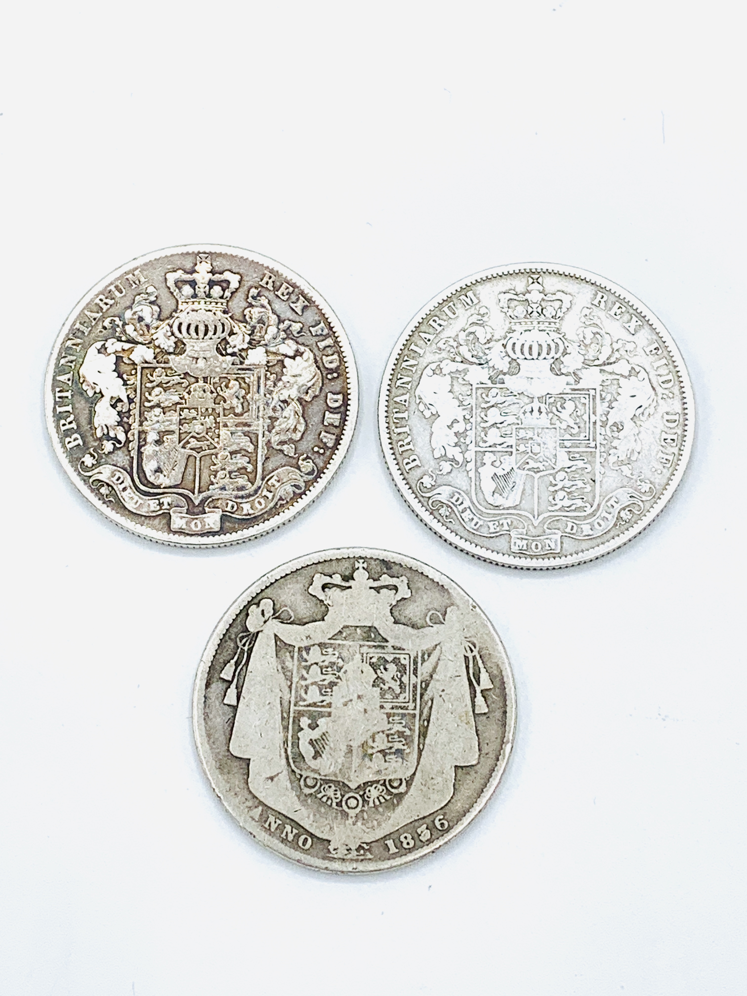 Three silver half crowns: 2 x 1825 and 1836 - Image 2 of 2