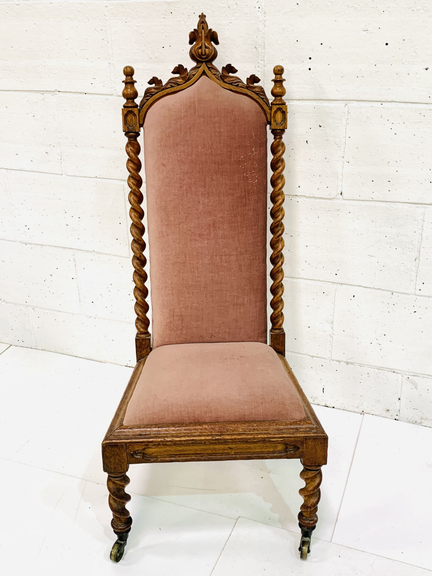 Oak framed high back hall chair