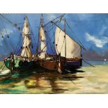 Unframed oil on canvas of sailing boats