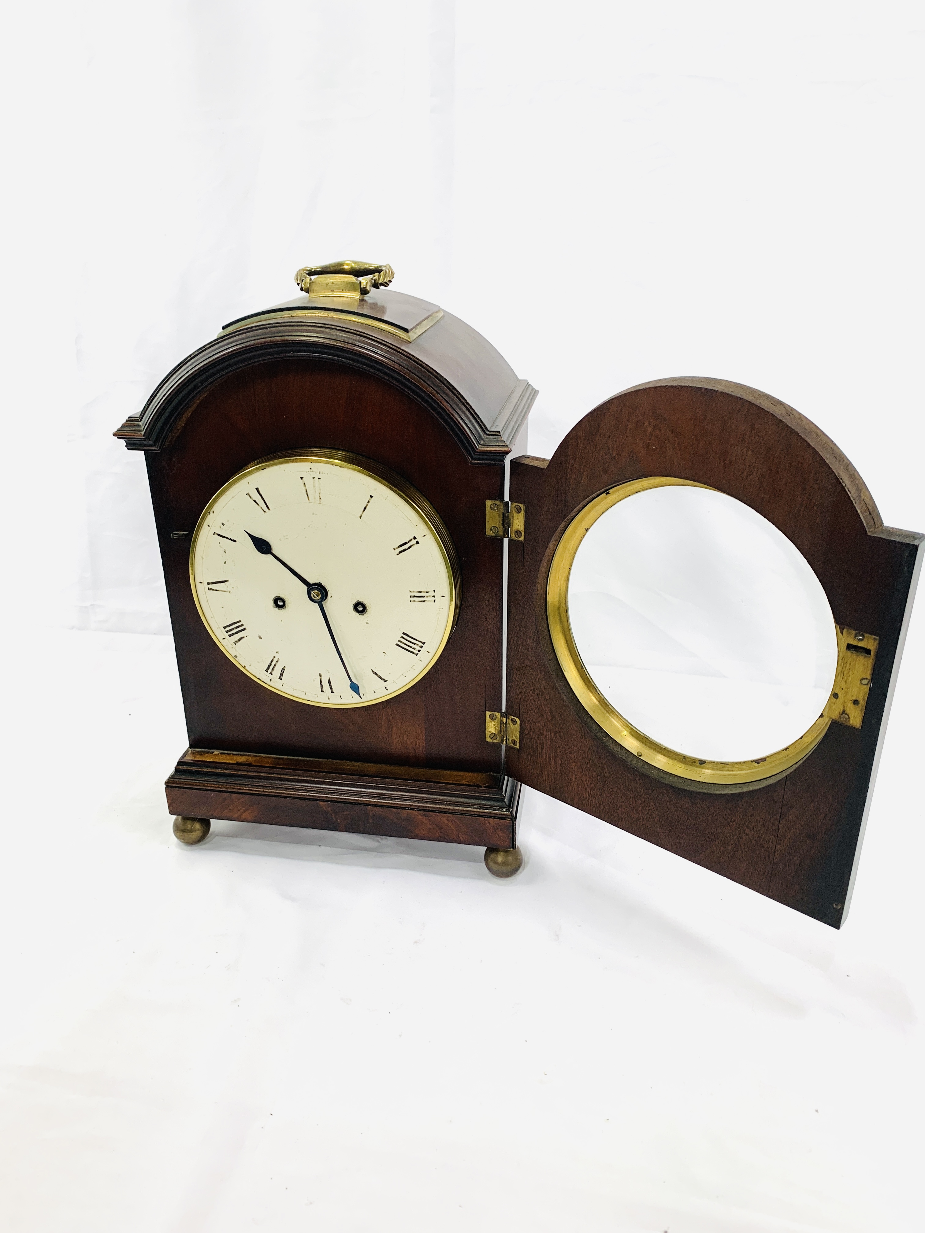 Victorian brass mounted inlaid mahogany case table clock - Image 7 of 8