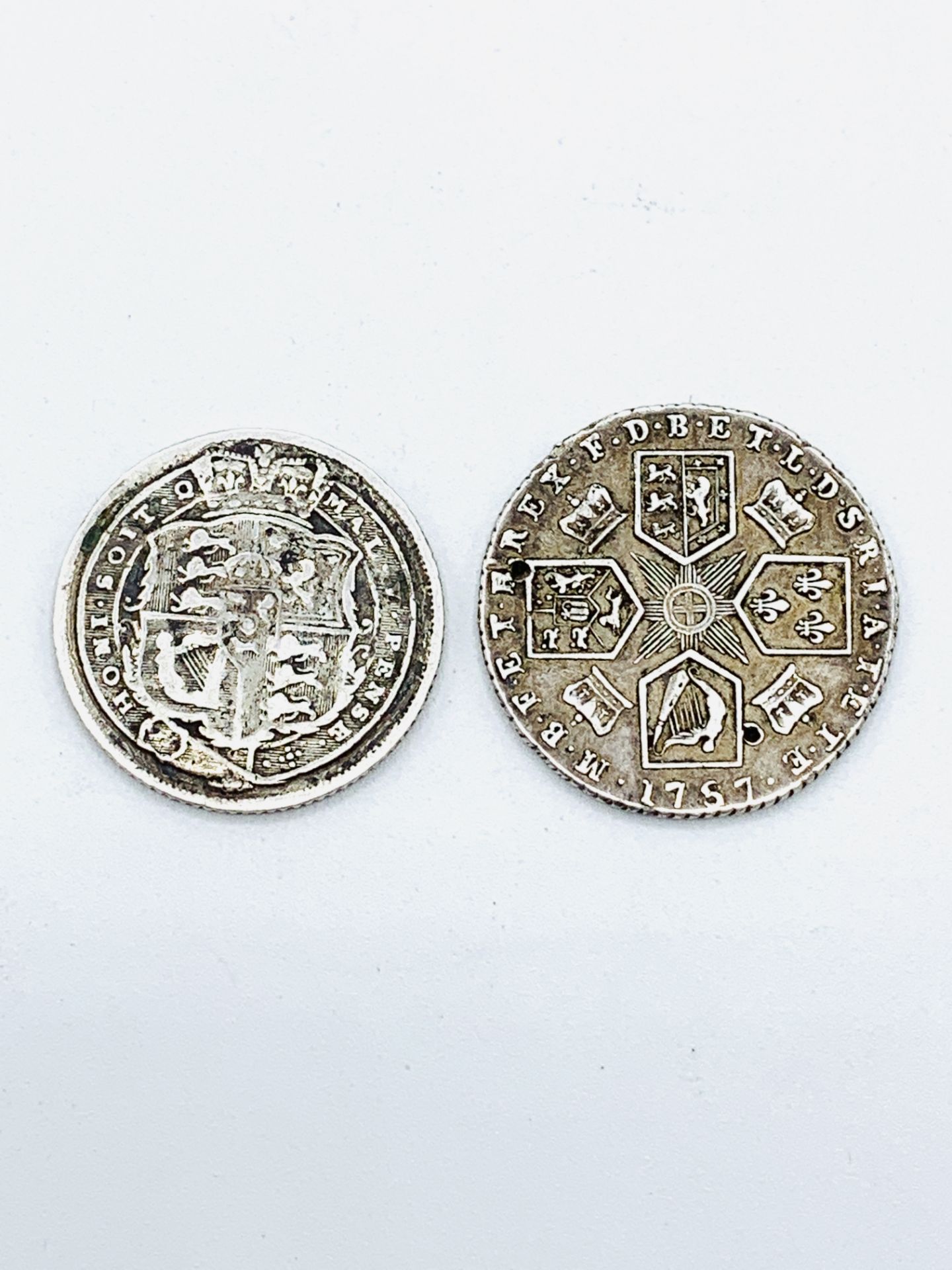 Five Georgian silver shillings and two Georgian silver sixpenny coins - Image 4 of 4