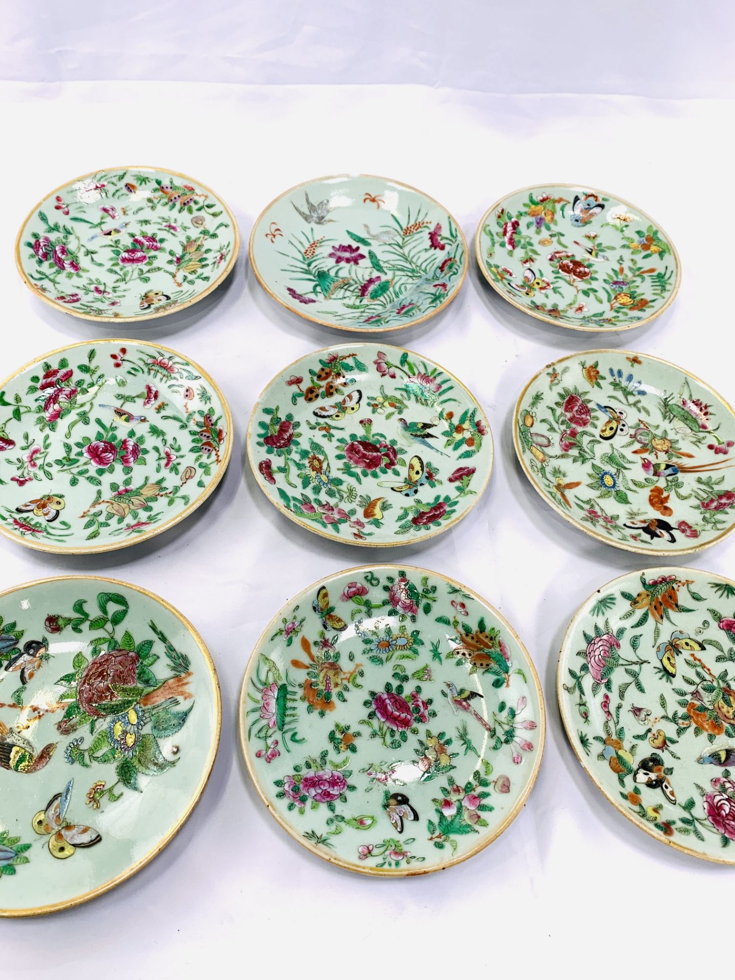 Nine famille verte Celadon glazed porcelain plates - Image 5 of 5