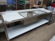 Double bowl/double drainer sink with under shelf