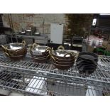 12 serving bowls & 7 cast iron mini pans