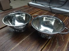 Two stainless steel colanders
