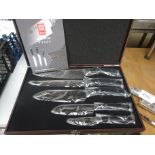 Five piece knife set in wooden box