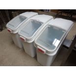 3 Rubbermaid ingredient bins with scoops