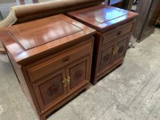 Pair of hardwood Oriental style bedside cabinets