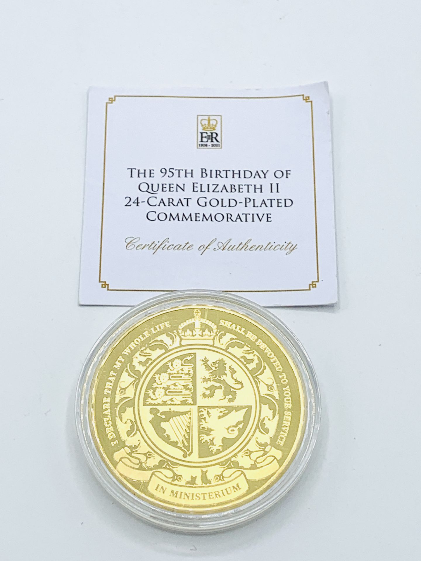 Jubilee Mint 24ct gold plated coin commemorating the 95th birthday of Queen Elizabeth II - Image 2 of 2