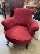 Early 20th Century red upholstered button back bedroom chair
