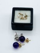 A pair of 9ct gold seed pearl earrings, and 2 other pairs of earrings