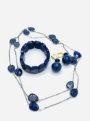 Lapis Lazuli chain link necklace, bracelet, and drop earrings