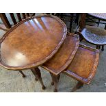 Walnut and mahogany nest of three tables