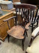 Windsor 'Farmhouse' elm spindle back open armchair
