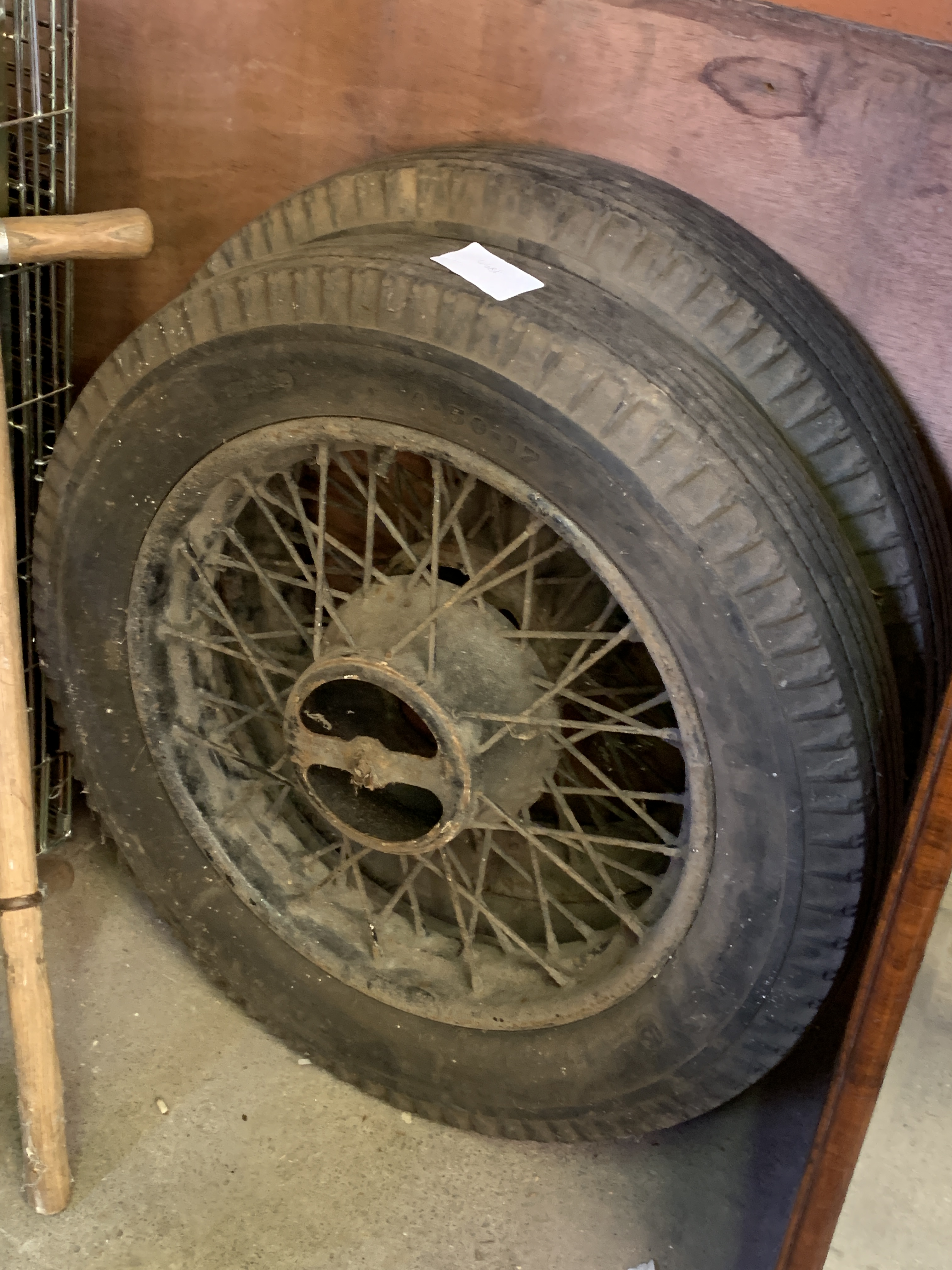 Two vintage wire wheels and tyres, together with a wire wheel - Image 2 of 3