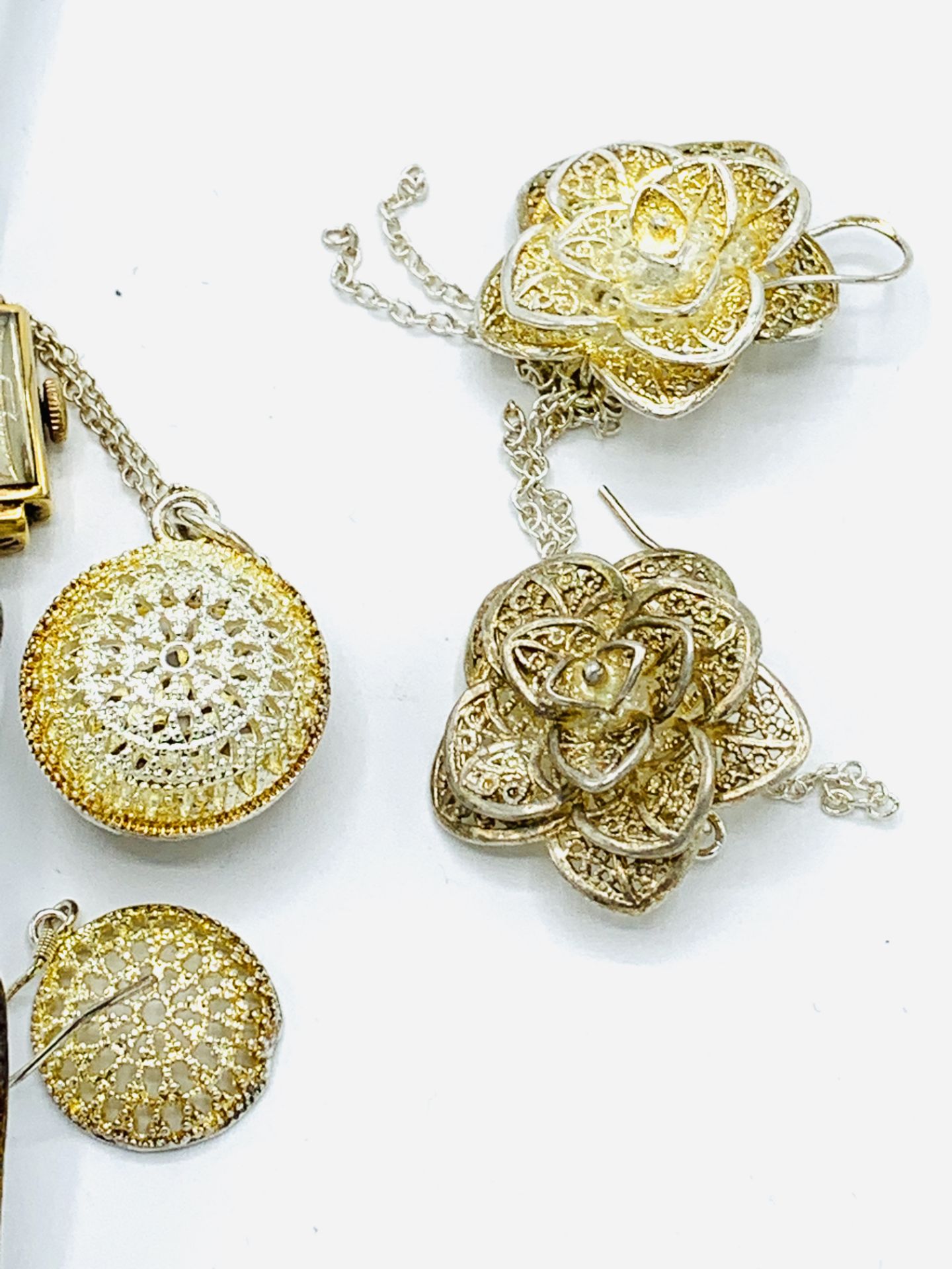 2 hallmarked silver earrings, gold plate case cocktail watch; circular pendant on 925 silver chain - Image 3 of 5