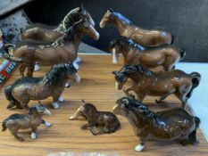 Nine Beswick china model horses