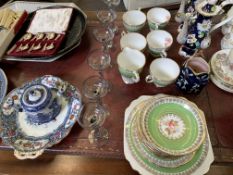 A collection of china tableware including Wedgwood, and associated items