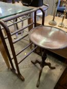 Mahogany wine table together with a mahogany towel rail and two occasional tables