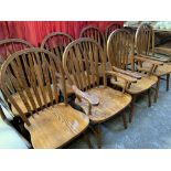 Eight Windsor style oak chairs.